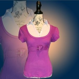 CSL Purple Scoop Neck Collar Blouse Top